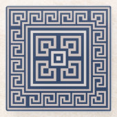 Griekse mander - Griekse sleutel - blauw en room Glazen Onderzetter (Voorkant)