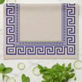 Griekse mander - Griekse sleutel - blauw en room Theedoek (Gevouwen)