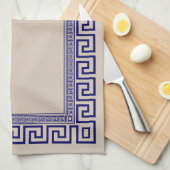 Griekse mander - Griekse sleutel - blauw en room Theedoek (Quarter Fold)