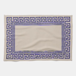 Griekse mander - Griekse sleutel - blauw en room Theedoek