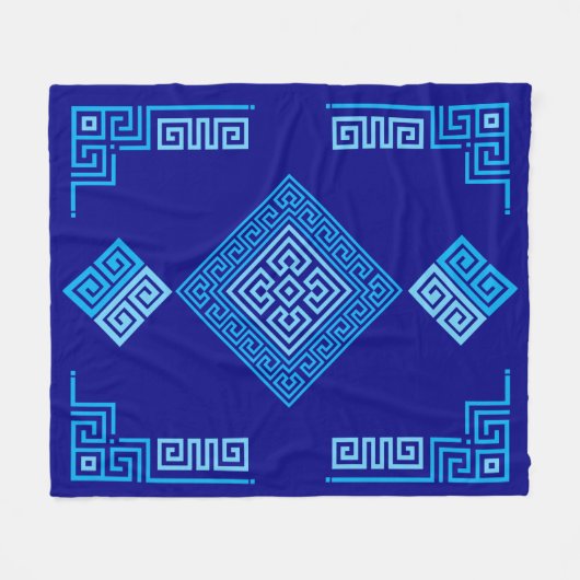 Griekse mander - Griekse sleutel - blauwe schaduwe Fleece Deken (Voorkant (Horizontaal))