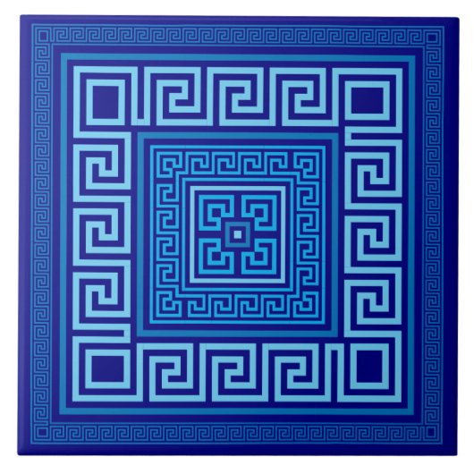 Griekse mander - Griekse sleutel - blauwe schaduwe Tegeltje (Voorkant)