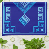 Griekse mander - Griekse sleutel - blauwe schaduwe Theedoek (Gevouwen)