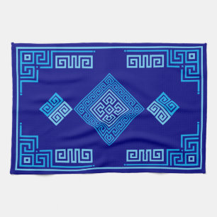 Griekse mander - Griekse sleutel - blauwe schaduwe Theedoek