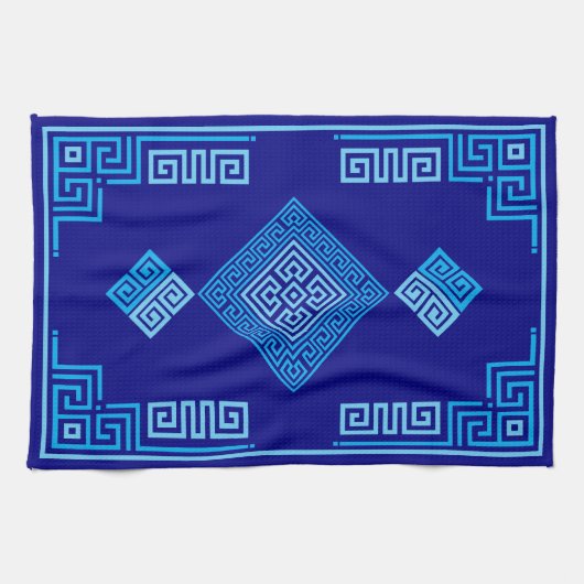 Griekse mander - Griekse sleutel - blauwe schaduwe Theedoek (Horizontaal)