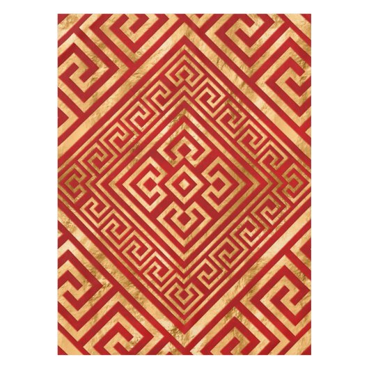 Griekse mander - Griekse sleutel - Goud op rood #6 Tafelkleed (Voorkant)