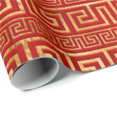 Griekse mander - Griekse sleutel - Goud op rood Cadeaupapier (Rol Hoek)