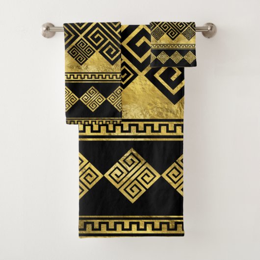Griekse mander - Griekse sleutel zwart en goud Bad Handdoek (Insitu)