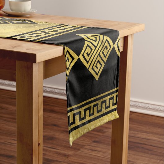 Griekse mander - Griekse sleutel zwart en goud Korte Tafelloper (Voorbeeld)