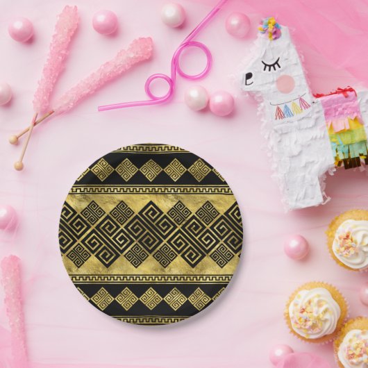 Griekse mander - Griekse sleutel zwart en goud Papieren Bordje (Feest)