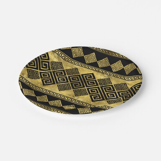 Griekse mander - Griekse sleutel zwart en goud Papieren Bordje (Gekanteld)