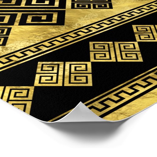 Griekse mander - Griekse sleutel zwart en goud Poster (Hoek)