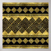 Griekse mander - Griekse sleutel zwart en goud Poster (Voorkant)