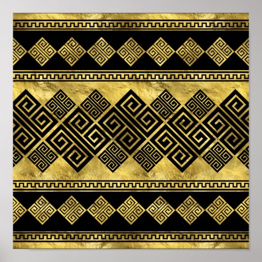 Griekse mander - Griekse sleutel zwart en goud Poster (Voorkant)