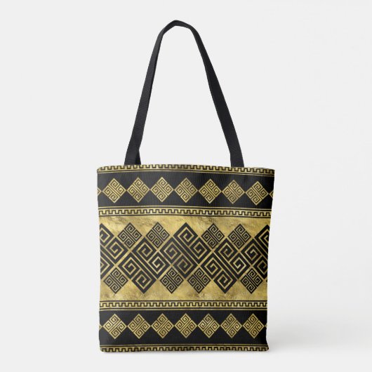 Griekse mander - Griekse sleutel zwart en goud Tote Bag (Achterkant)