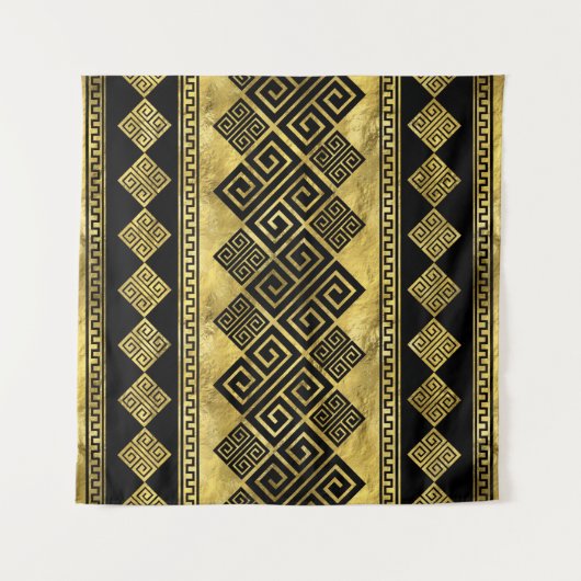 Griekse mander - Griekse sleutel zwart en goud Wandkleed (Voorkant (horizontaal))