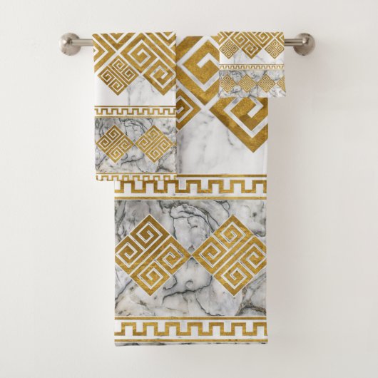 Griekse mander - Griekse sleutelwitte marmer en go Bad Handdoek (Insitu)