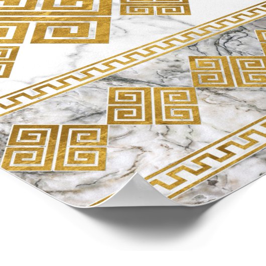 Griekse mander - Griekse sleutelwitte marmer en go Poster (Hoek)