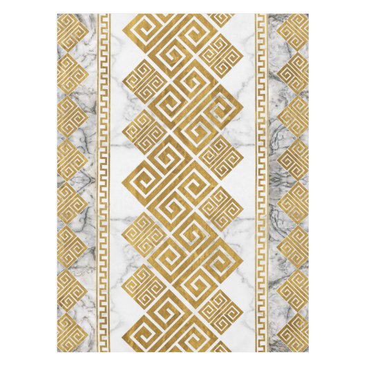 Griekse mander - Griekse sleutelwitte marmer en go Tafelkleed (Voorkant)