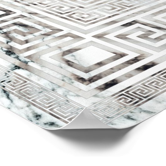 Griekse mander - Griekse sleutelwitte marmertextur Poster (Hoek)