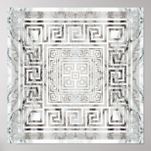 Griekse mander - Griekse sleutelwitte marmertextur Poster (Voorkant)