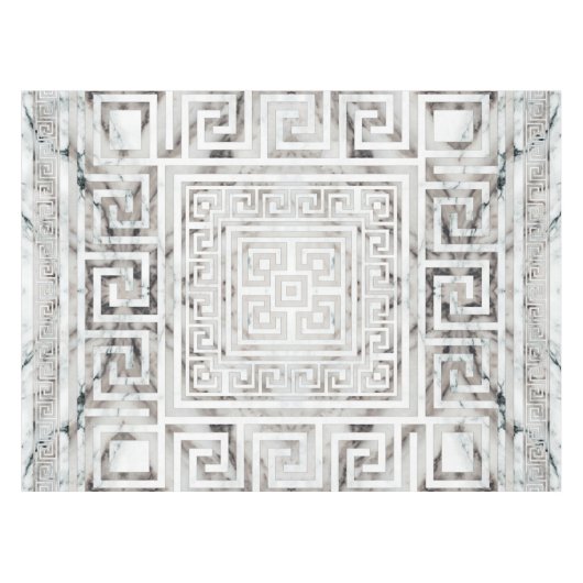 Griekse mander - Griekse sleutelwitte marmertextur Tafelkleed (Voorkant (Horizontaal))