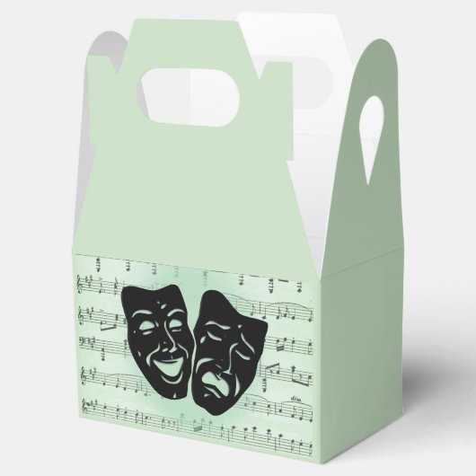 Griekse maskers voor groene muziek en bioscoop bedankdoosjes (Geopend)