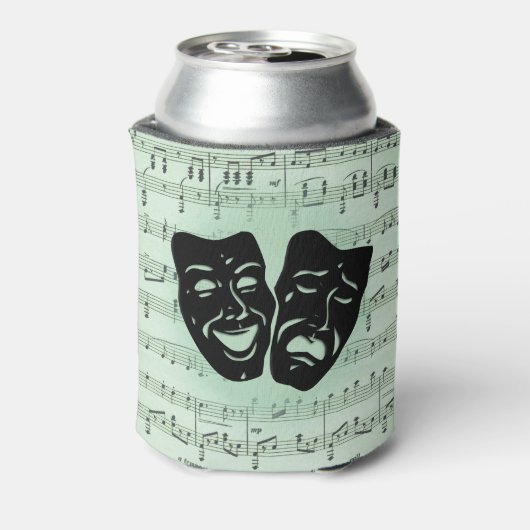 Griekse maskers voor groene muziek en bioscoop blikjeskoeler (Blikje Achterkant)