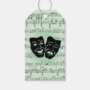 Griekse maskers voor groene muziek en bioscoop cadeaulabel