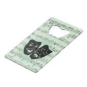 Griekse maskers voor groene muziek en bioscoop creditkaart flessenopener (Voorkant Gekanteld)
