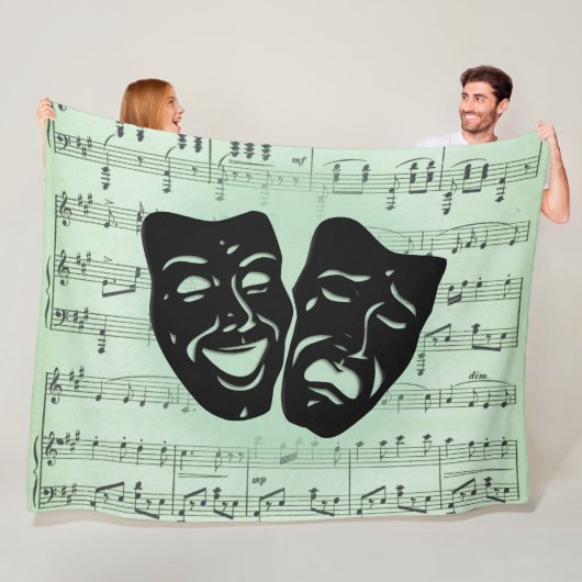 Griekse maskers voor groene muziek en bioscoop fleece deken (In situ)