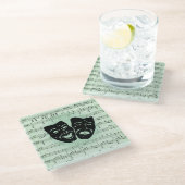 Griekse maskers voor groene muziek en bioscoop glazen onderzetter (Schuin)