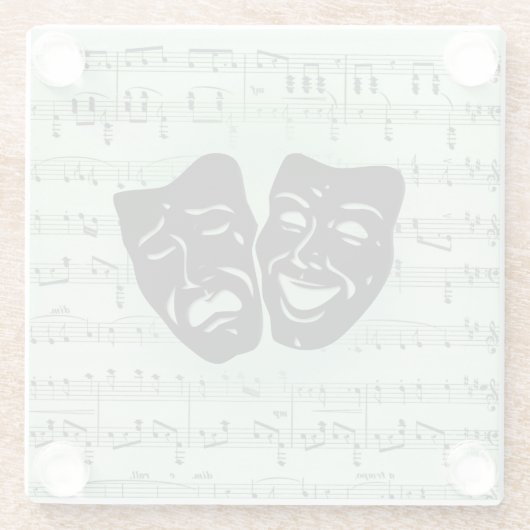Griekse maskers voor groene muziek en bioscoop glazen onderzetter (Achterkant)