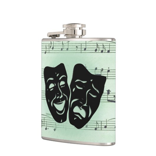 Griekse maskers voor groene muziek en bioscoop heupfles (Links)