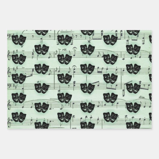 Griekse maskers voor groene muziek en bioscoop inpakpapier vel (Voorkant 3)