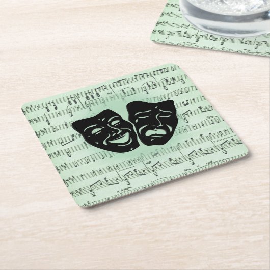 Griekse maskers voor groene muziek en bioscoop kartonnen onderzetters (Schuin)