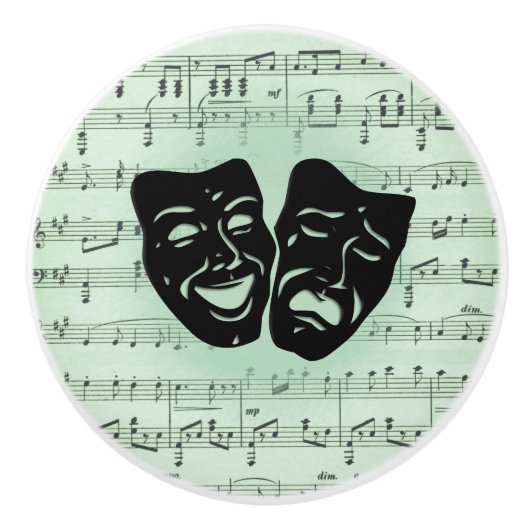 Griekse maskers voor groene muziek en bioscoop keramische knop (Voorkant)