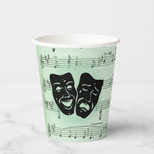 Griekse maskers voor groene muziek en bioscoop papieren bekers (Voorkant)