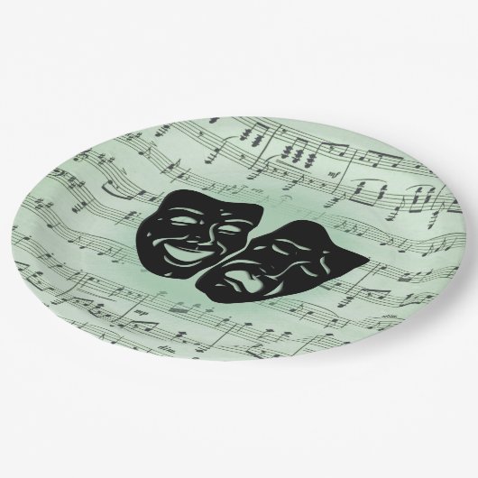 Griekse maskers voor groene muziek en bioscoop papieren bordje (Gekanteld)