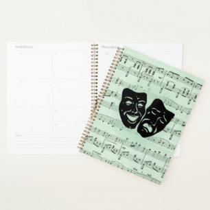 Griekse maskers voor groene muziek en bioscoop planner
