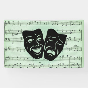 Griekse maskers voor groene muziek en bioscoop spandoek
