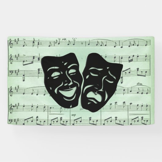 Griekse maskers voor groene muziek en bioscoop spandoek (Horizontaal)