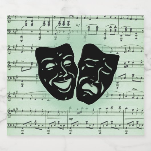 Griekse maskers voor groene muziek en bioscoop sparkling wijnetiket (Enkel label)