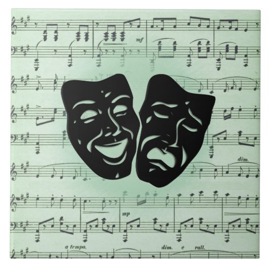 Griekse maskers voor groene muziek en bioscoop tegeltje (Voorkant)