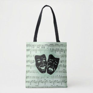 Griekse maskers voor groene muziek en bioscoop tote bag