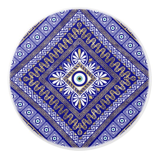 Griekse Meander Key en boze Oogversier Keramische Knop (Voorkant)