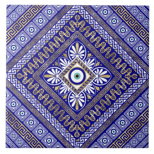 Griekse Meander Key en boze Oogversier Tegeltje (Voorkant)