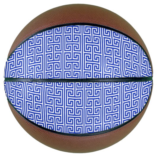 Griekse Meander Key Square H Patroon Blauw Basketbal (Voorkant)