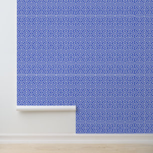 Griekse Meander Key Square H Patroon Blauw Behang