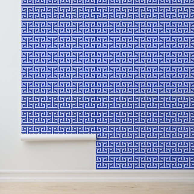 Griekse Meander Key Square H Patroon Blauw Behang (Applicatie)